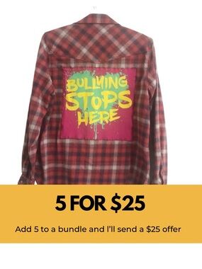 Custom upcycled “Anti Bullying” western style plaid shirt.